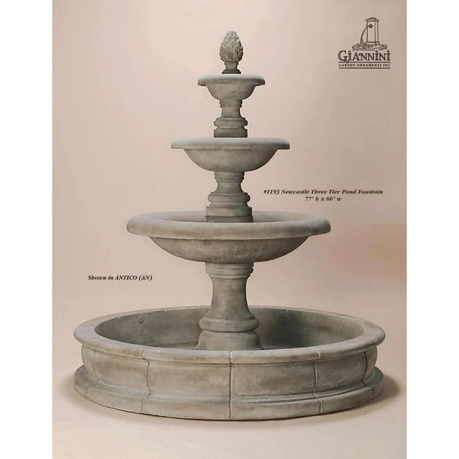 Giannini Garden Newcastle 3-Tier Cast Stone Outdoor Fountain with Basin 1193