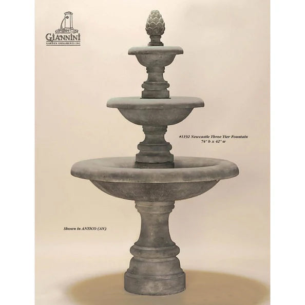 Giannini Garden Newcastle 3-Tier Cast Stone Outdoor Fountain with Basin 1193