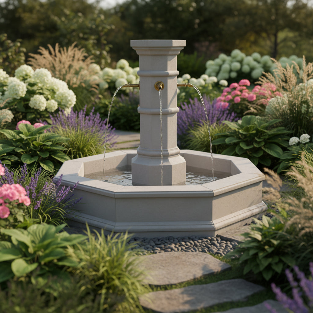 Giannini Garden Octavius Column Fountain 1731 with Octavius Easy Pond 1318