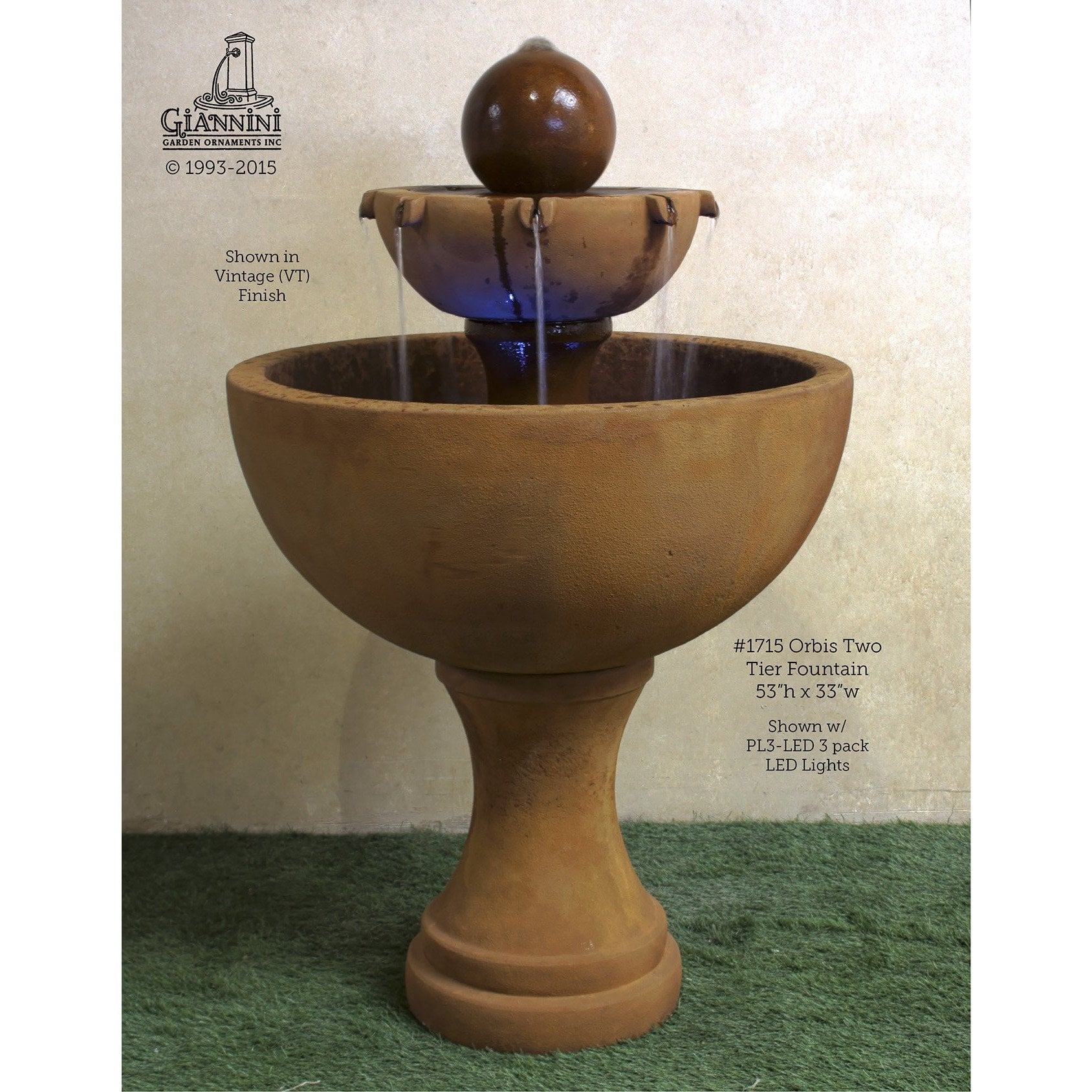 Giannini Garden Orbis 2-Tier Cast Stone Outdoor Fountain 1715 1715