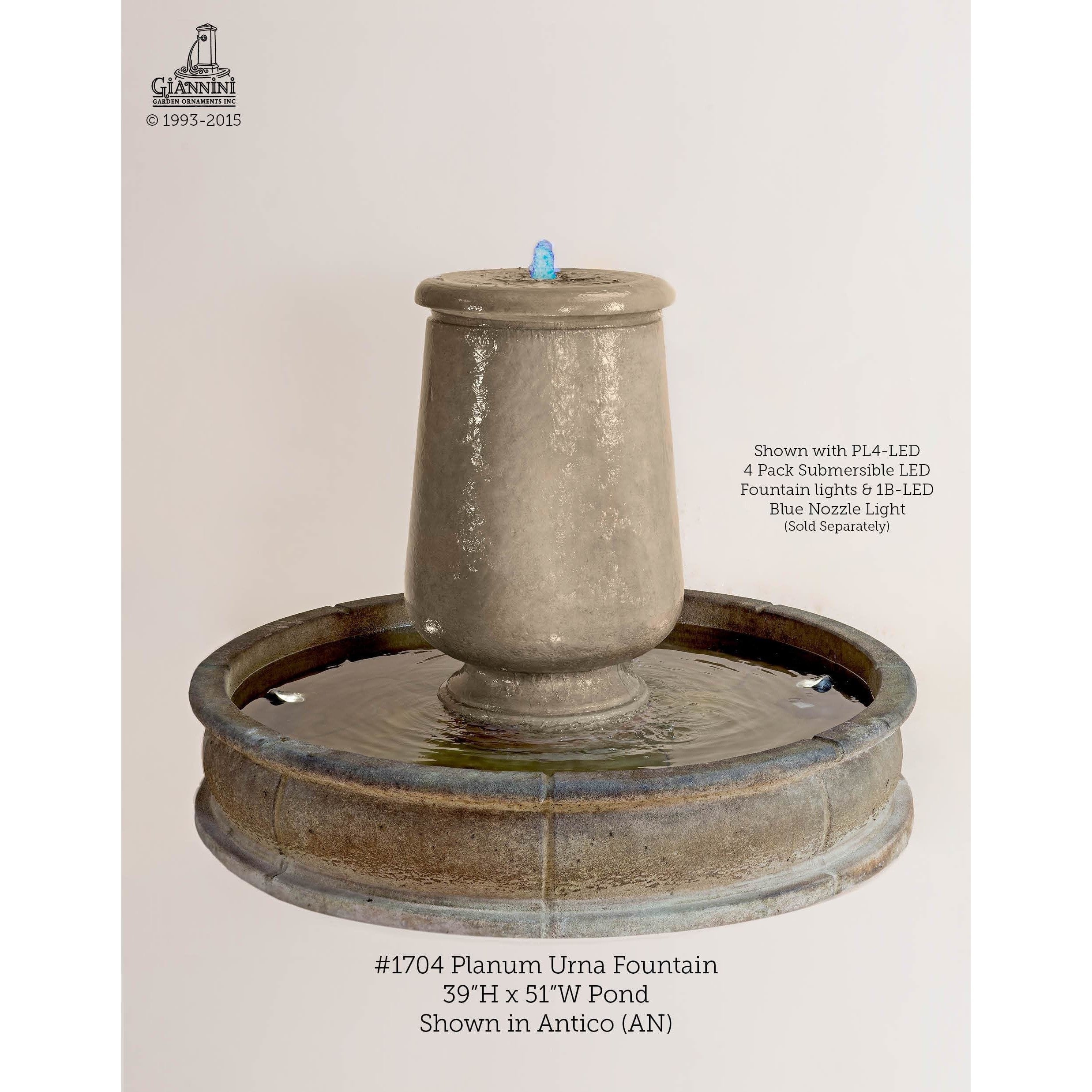 Giannini Garden Planum Cast Stone Urna Outdoor Courtyard Fountain with Basin 1704 1704