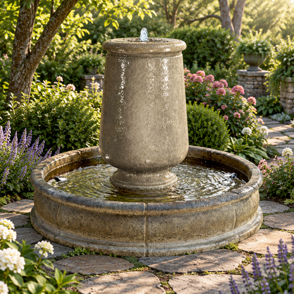 Giannini Garden Planum Cast Stone Urna Outdoor Courtyard Fountain with Basin 1704