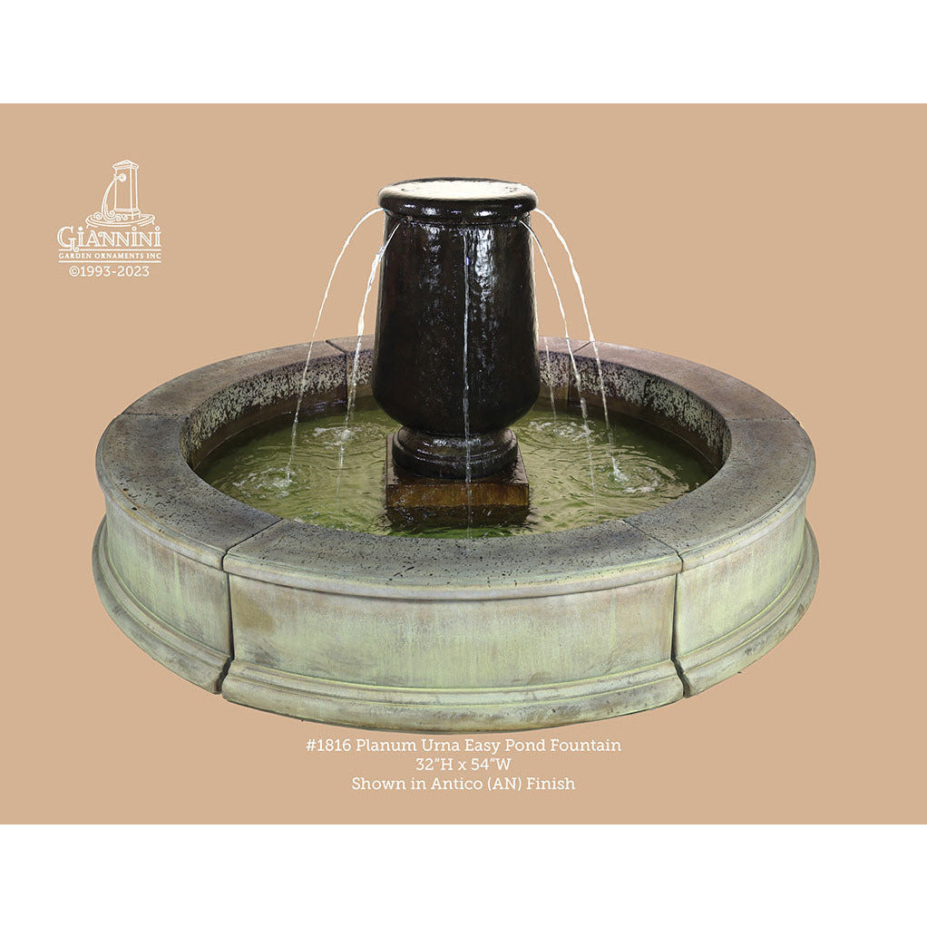 Giannini Garden Planum Cast Stone Urna Outdoor Fountain with Easy Basin 1816 1816