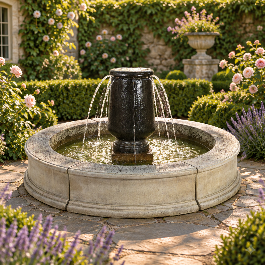 Giannini Garden Planum Cast Stone Urna Outdoor Fountain with Easy Basin 1816