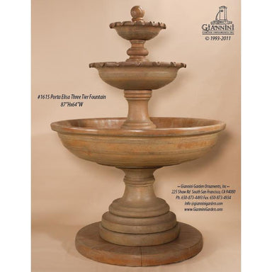 Giannini Garden Porta Elisa 3-Tier Cast Stone Outdoor Garden Fountain 1615 1615