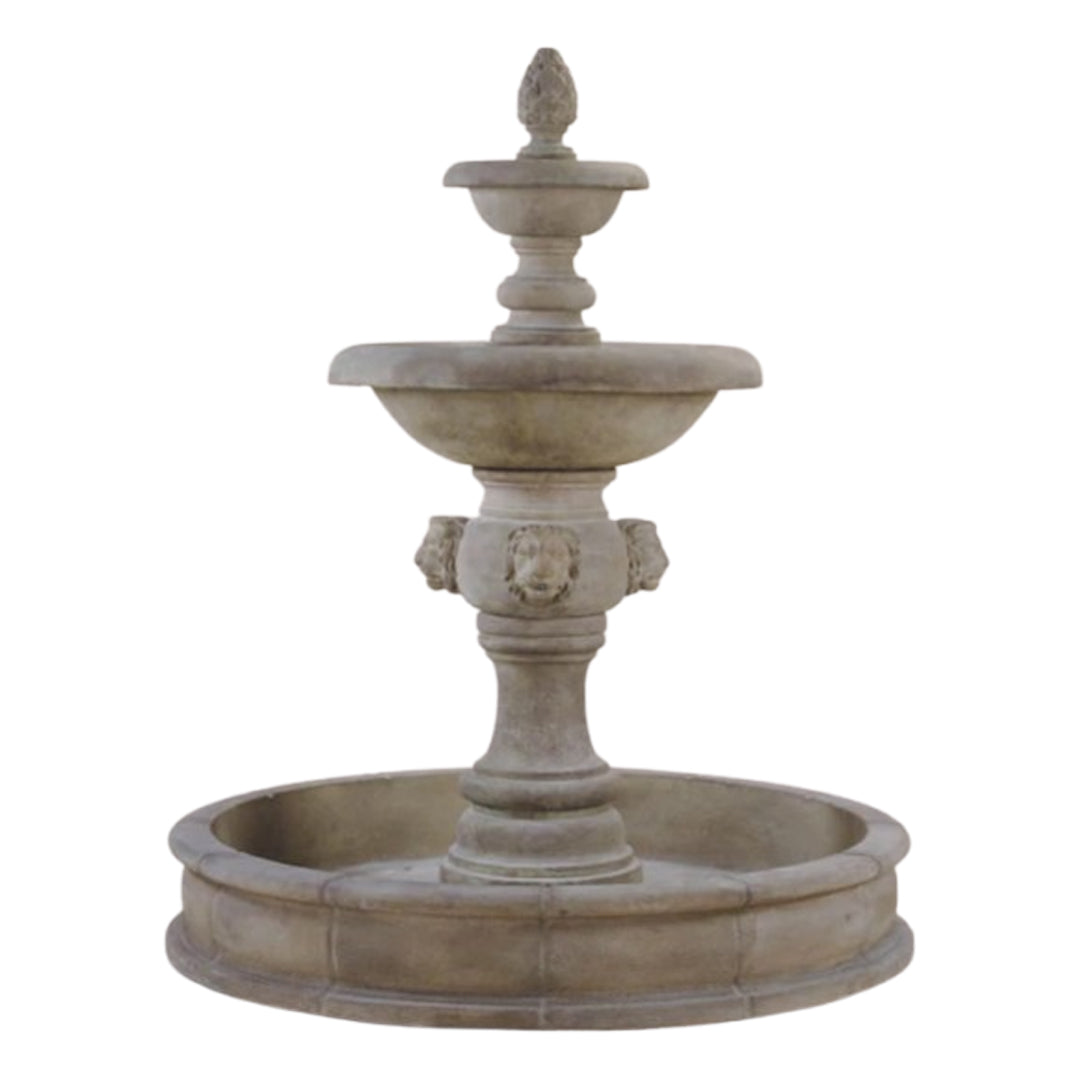 Giannini Garden Quattro Lion Head 2-Tiered Outdoor Courtyard Fountain with Basin 1227