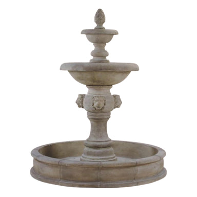 Giannini Garden Quattro Lion Head 2-Tiered Outdoor Courtyard Fountain with Basin 1227