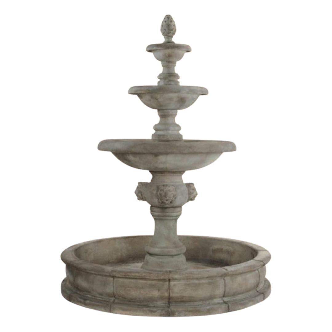 Giannini Garden Quattro Lion Head 3-Tier Outdoor Courtyard Fountain with Basin 1228