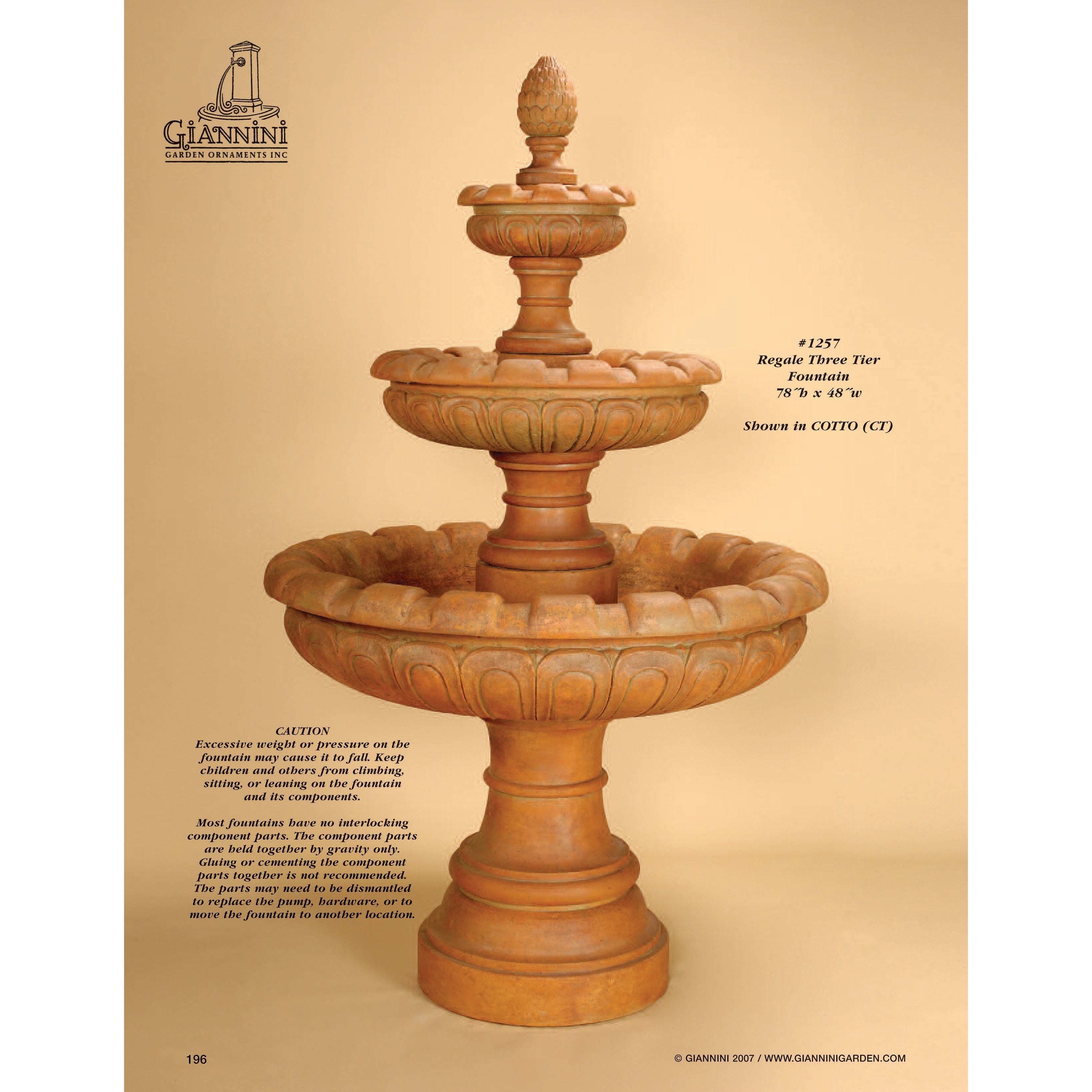 Giannini Garden Regale 3-Tier Cast Stone Outdoor Courtyard Fountain 1257 1257