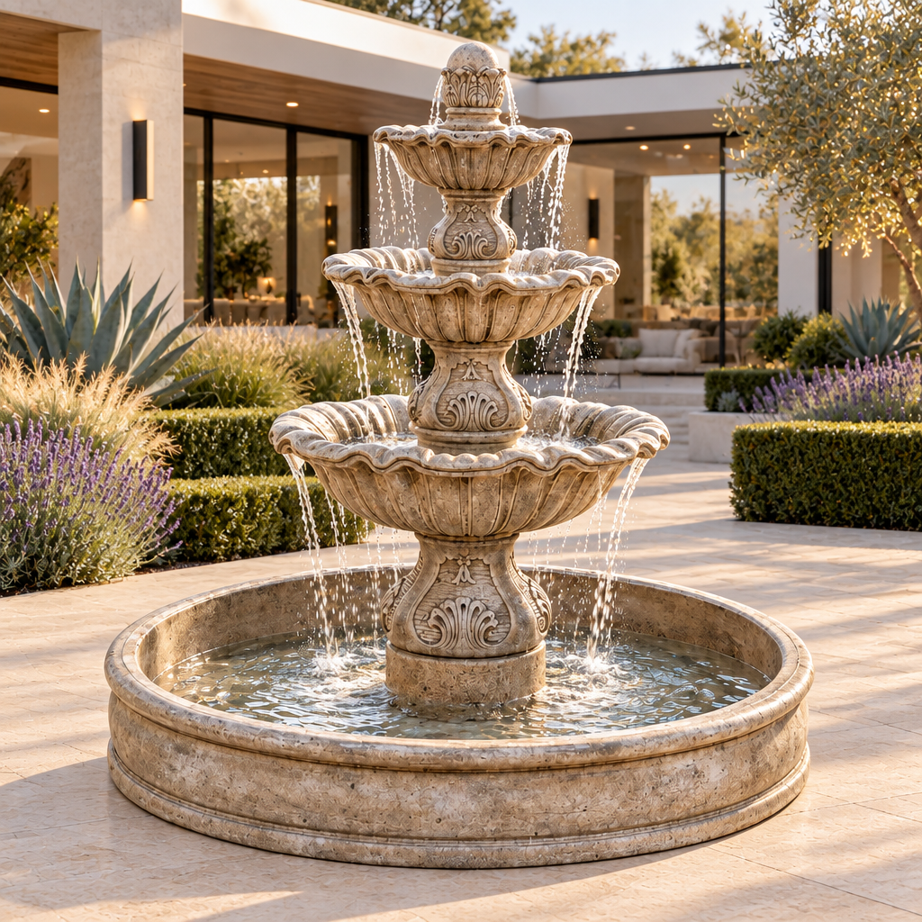 Giannini Garden Regina 3-Tier Cast Stone Outdoor Courtyard Fountain with Basin 1028