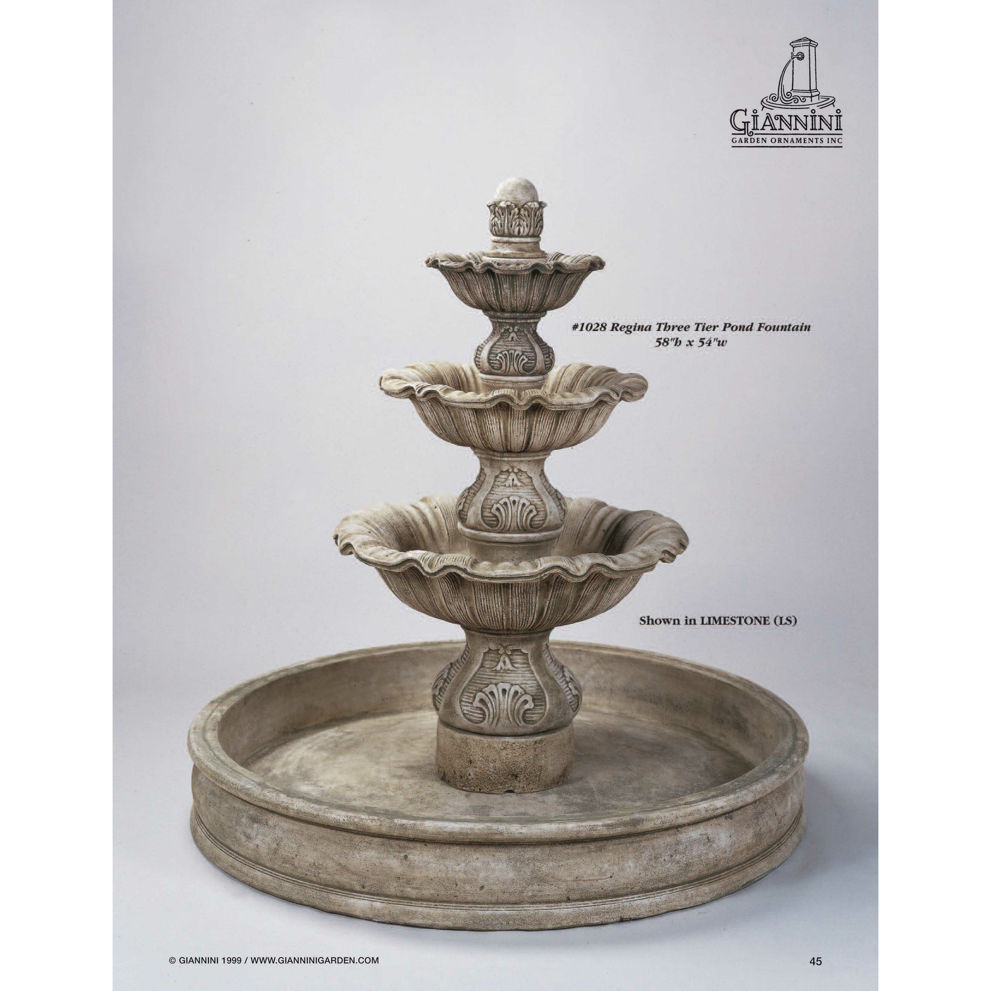 Giannini Garden Regina 3-Tier Cast Stone Outdoor Courtyard Fountain with Basin 1028
