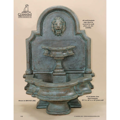 Giannini Garden Rialto Lion Outdoor Wall Fountain 1140 1140