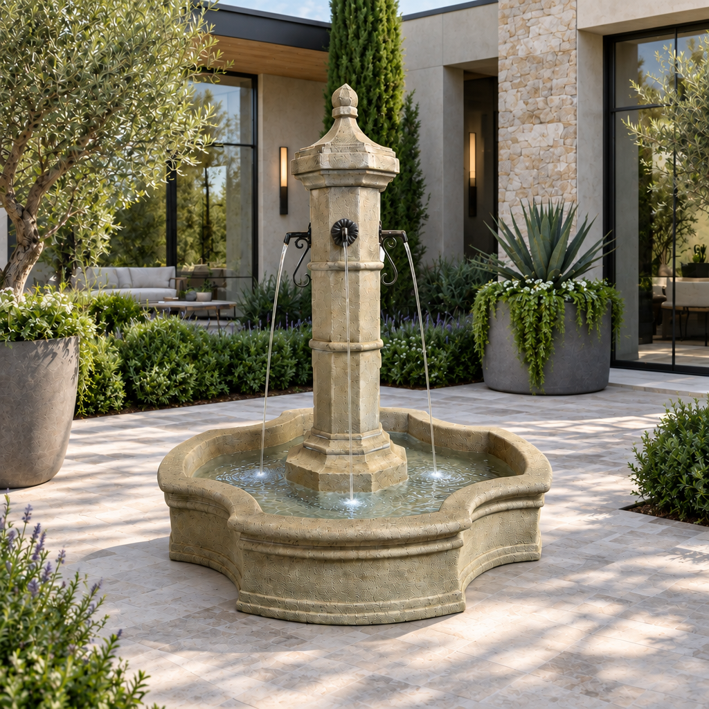 Giannini Garden Roubaix Cast Stone Outdoor Courtyard Fountain with Basin