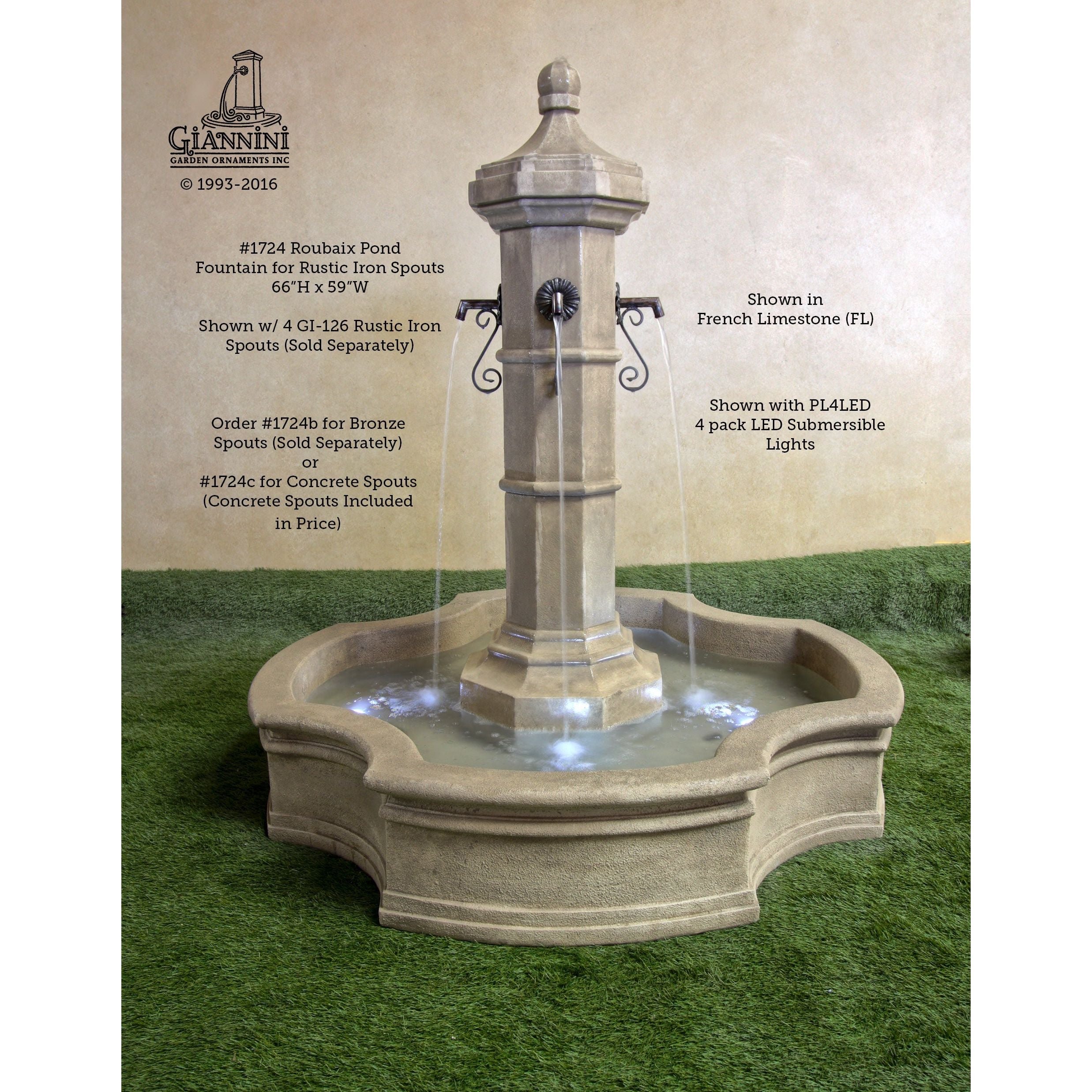 Giannini Garden Roubaix Cast Stone Outdoor Courtyard Fountain with Basin