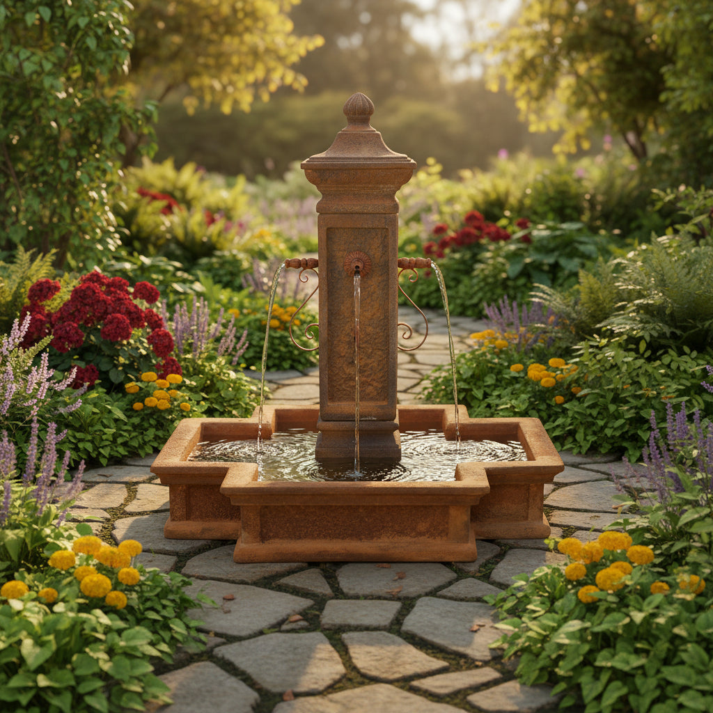 Giannini Garden San Martino Cast Stone Outdoor Courtyard Fountain with Basin 1568 1568