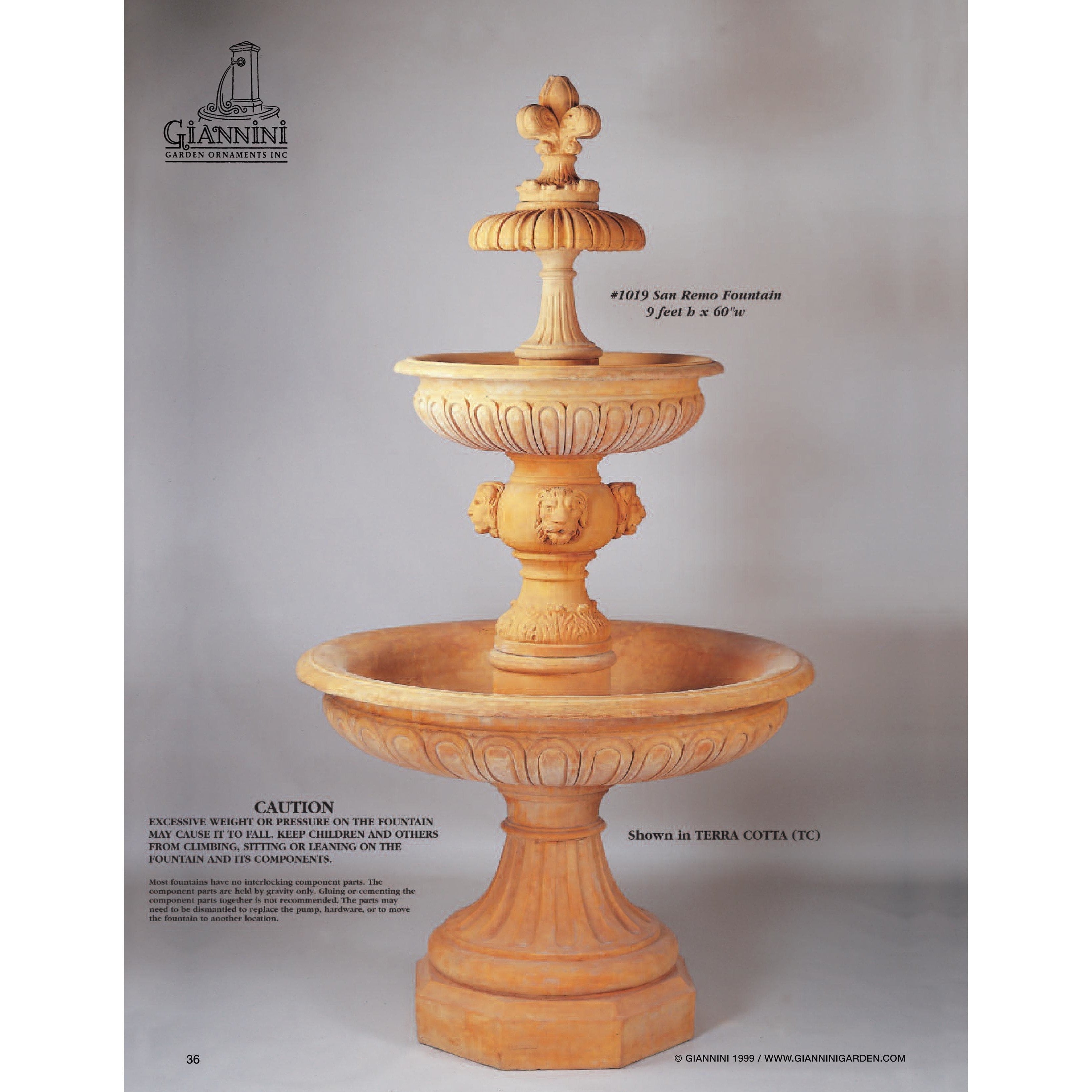 Giannini Garden San Remo Lion Head Cast Stone Outdoor Courtyard Fountain 1019 1019