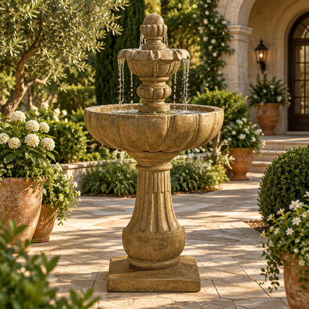Giannini Garden Serafina 2-Tier Cast Stone Outdoor Garden Fountain 1627