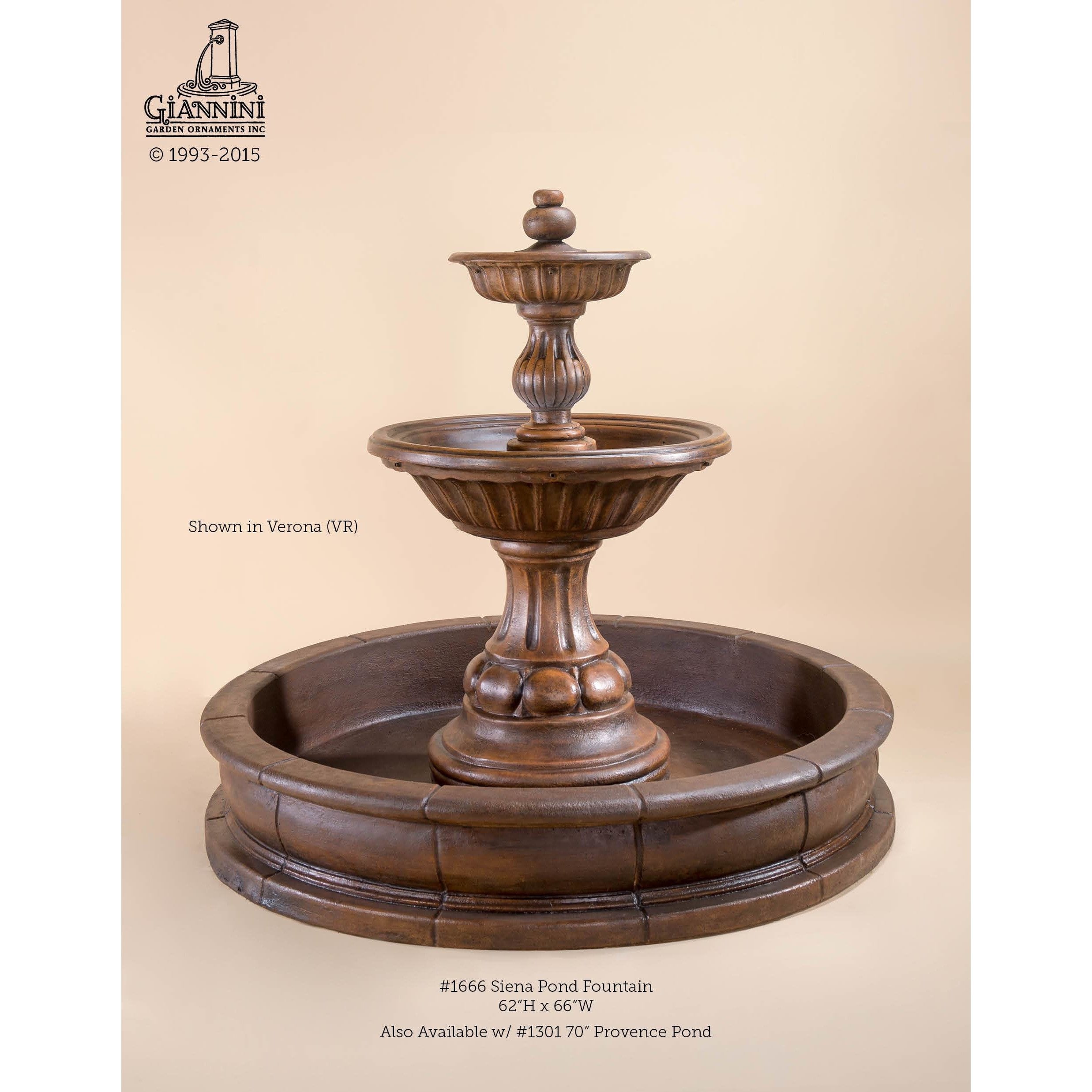 Giannini Garden Sienna Cast Stone Basin Outdoor Courtyard Fountain with Basin 1666