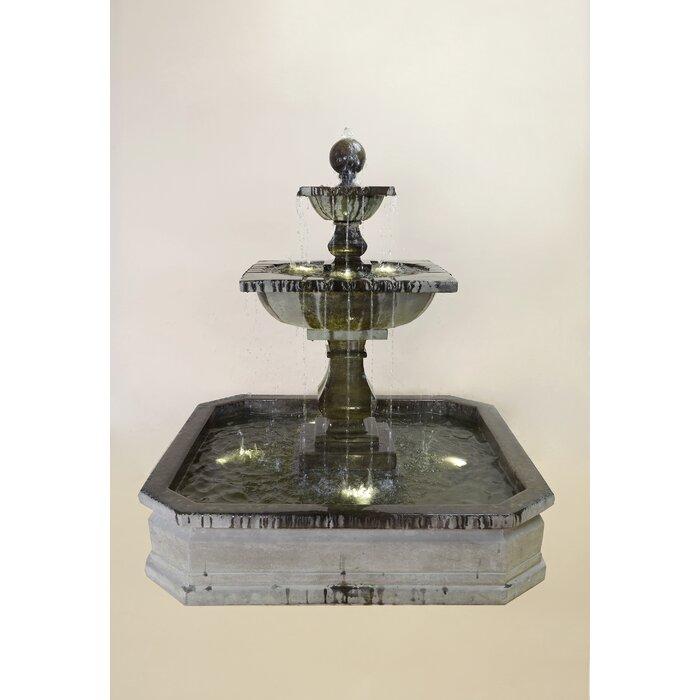 Giannini Garden Solara Cast Stone Quadra Outdoor Courtyard Fountain with Basin 1667 1667