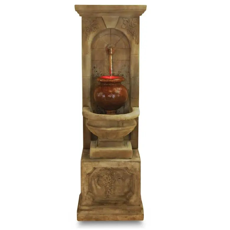 Giannini Garden St. Helena Urn Rustic Iron Concrete Outdoor Fountain with Base 1593