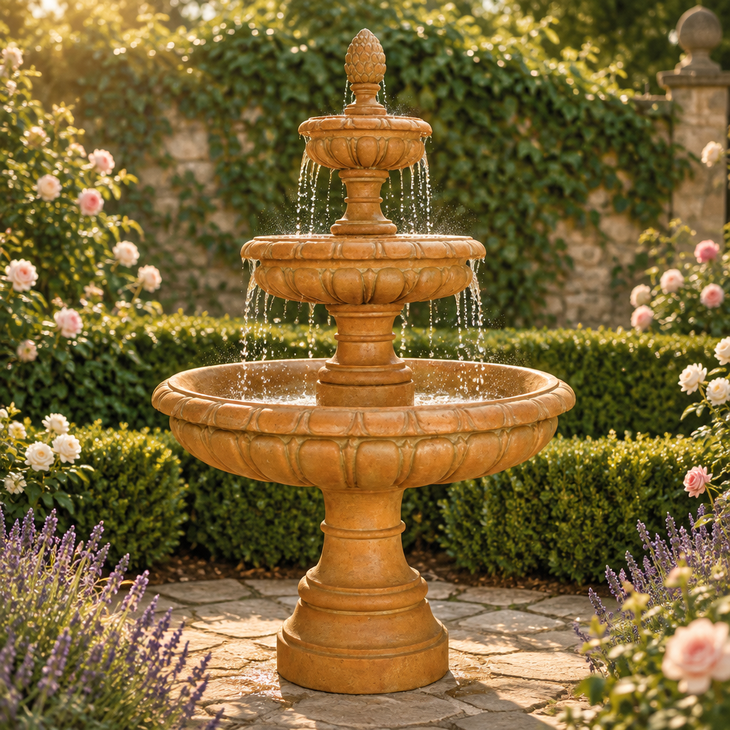 Giannini Garden Talenti 3-Tier Cast Stone Outdoor Courtyard Fountain 1247