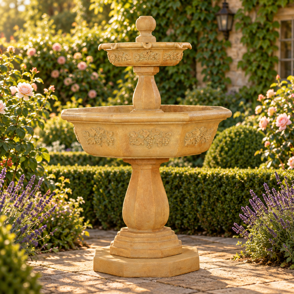 Giannini Garden Uva 2-Tier Cast Stone Outdoor Garden Fountain 1132