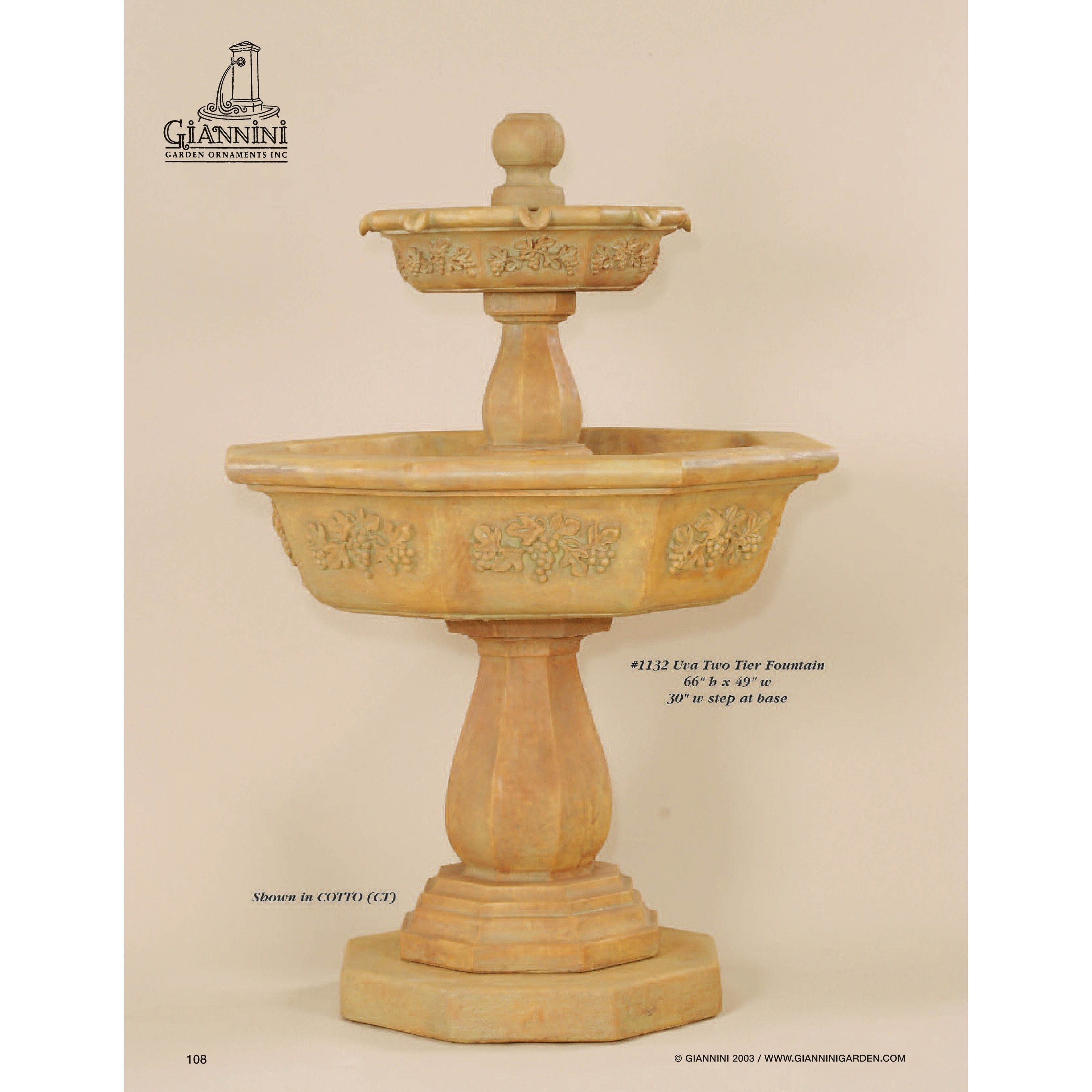 Giannini Garden Uva 2-Tier Cast Stone Outdoor Garden Fountain 1132 1132