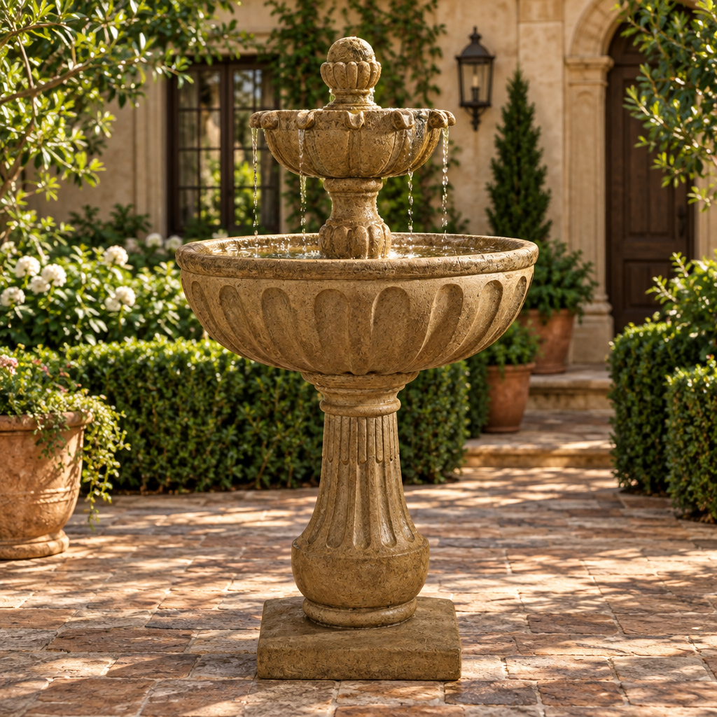 Giannini Garden Valeria 2-Tier Cast Stone Outdoor Garden Fountain 1626