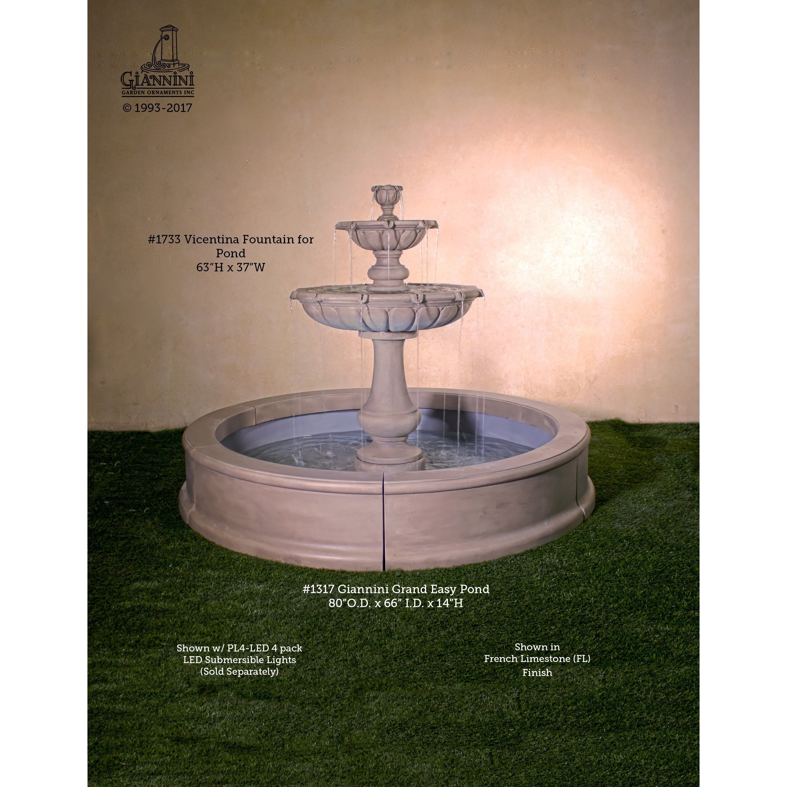 Giannini Garden Vicentina Cast Stone Outdoor Courtyard Fountain with Basin