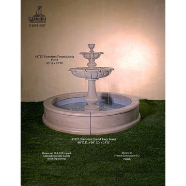 Giannini Garden Vicentina Cast Stone Outdoor Courtyard Fountain with Basin