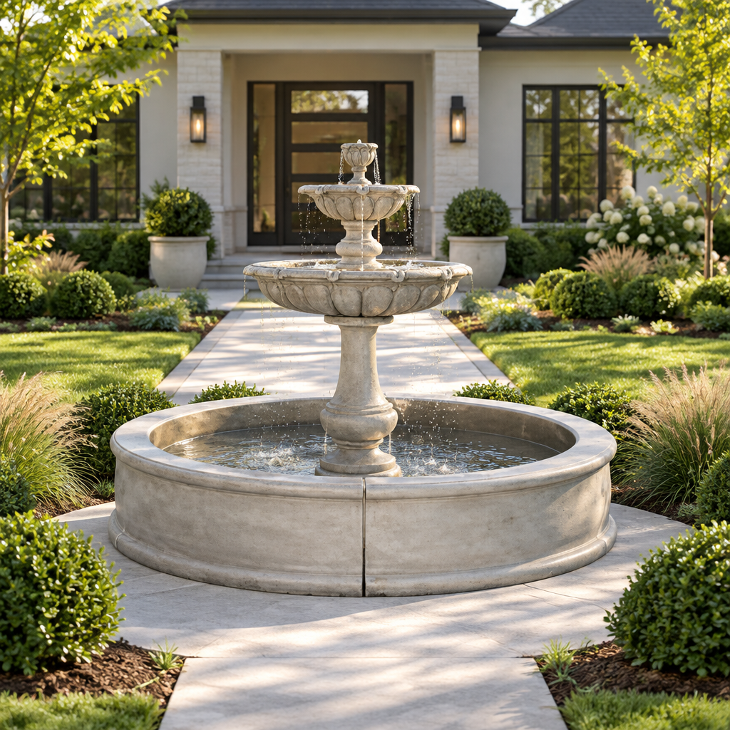 Giannini Garden Vicentina Cast Stone Outdoor Courtyard Fountain with Basin