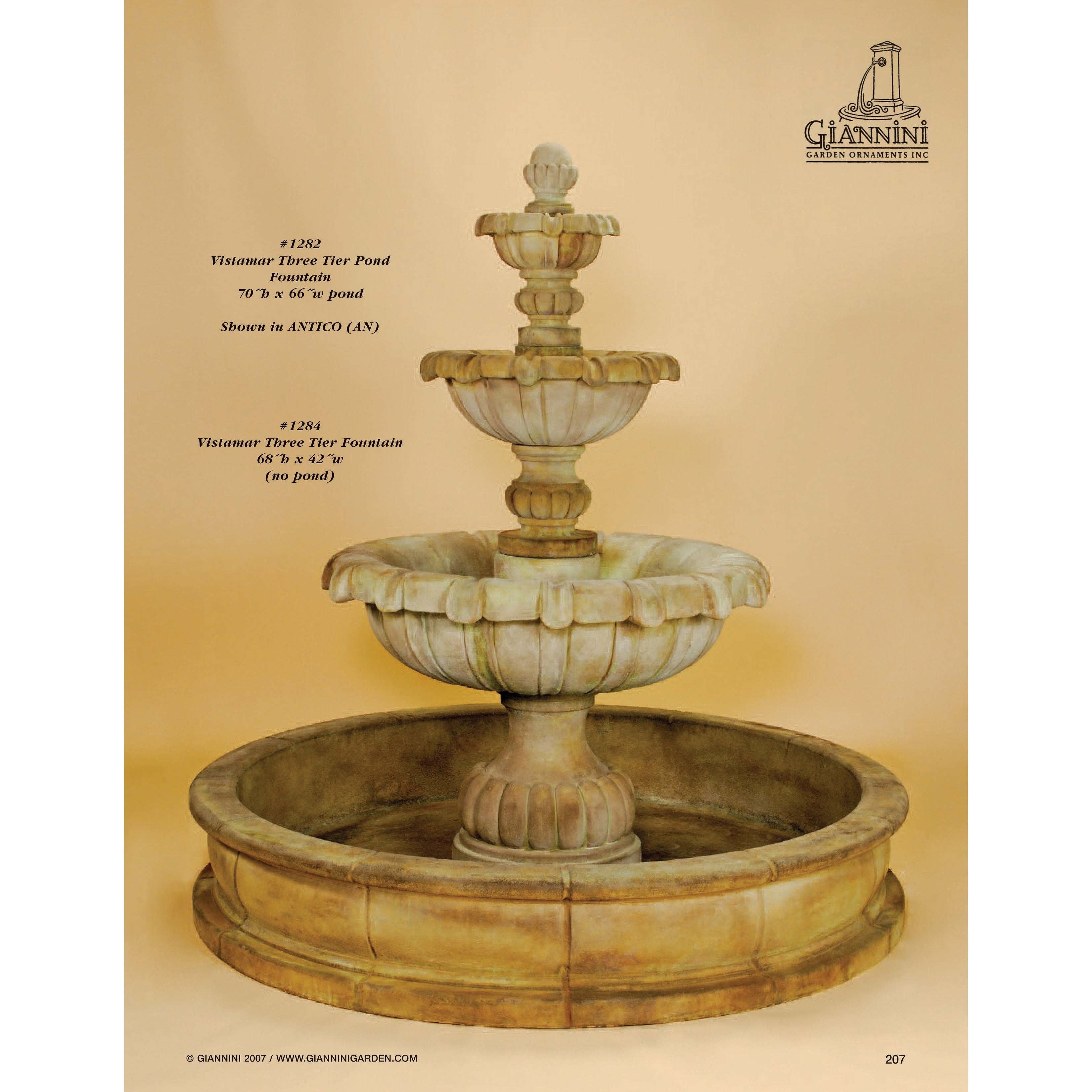 Giannini Garden Vistamar 3-Tier Cast Stone Outdoor Courtyard Fountain with Basin 1282