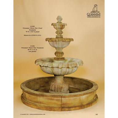 Giannini Garden Vistamar 3-Tier Cast Stone Outdoor Courtyard Fountain with Basin 1282