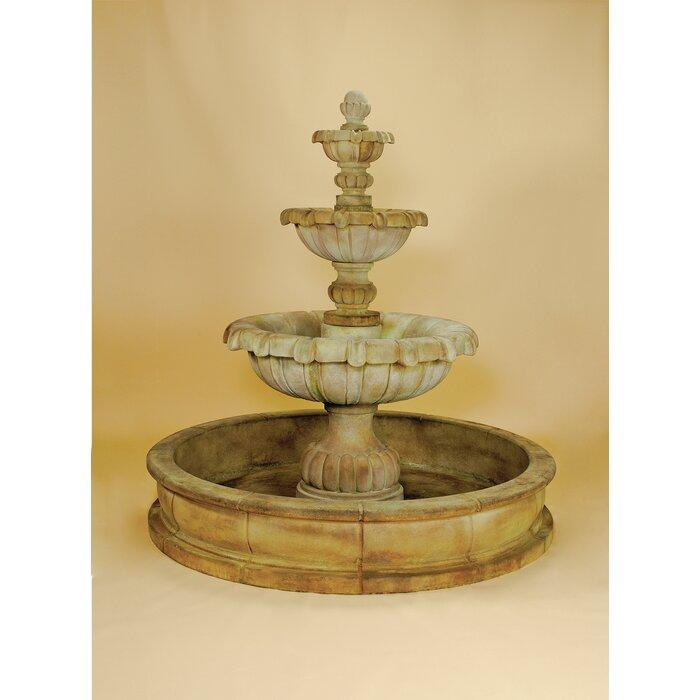 Giannini Garden Vistamar 3-Tier Cast Stone Outdoor Courtyard Fountain with Basin 1282