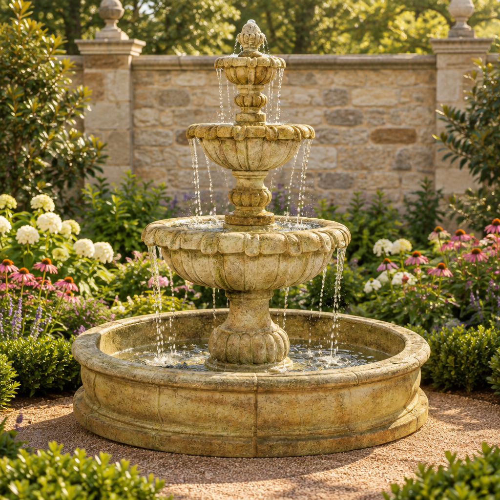 Giannini Garden Vistamar 3-Tier Cast Stone Outdoor Courtyard Fountain with Basin 1282