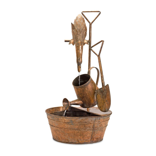 Melrose International Rustic Metal Fountain 33”H w/ Duck and Watering Can 85476DS