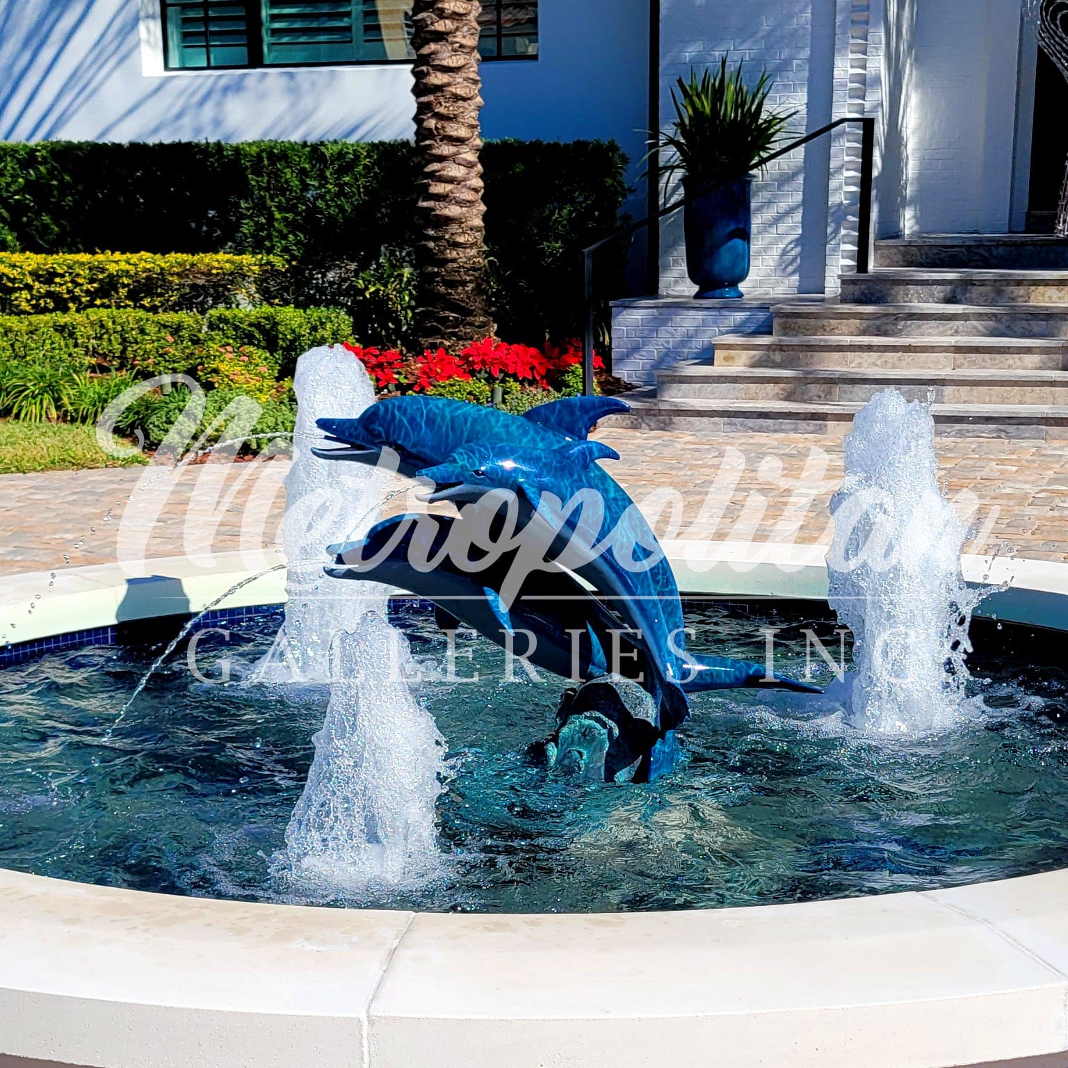 Metropolitan Galleries Bronze Colorful Dolphin Trio Fountain Sculpture SRB45867C