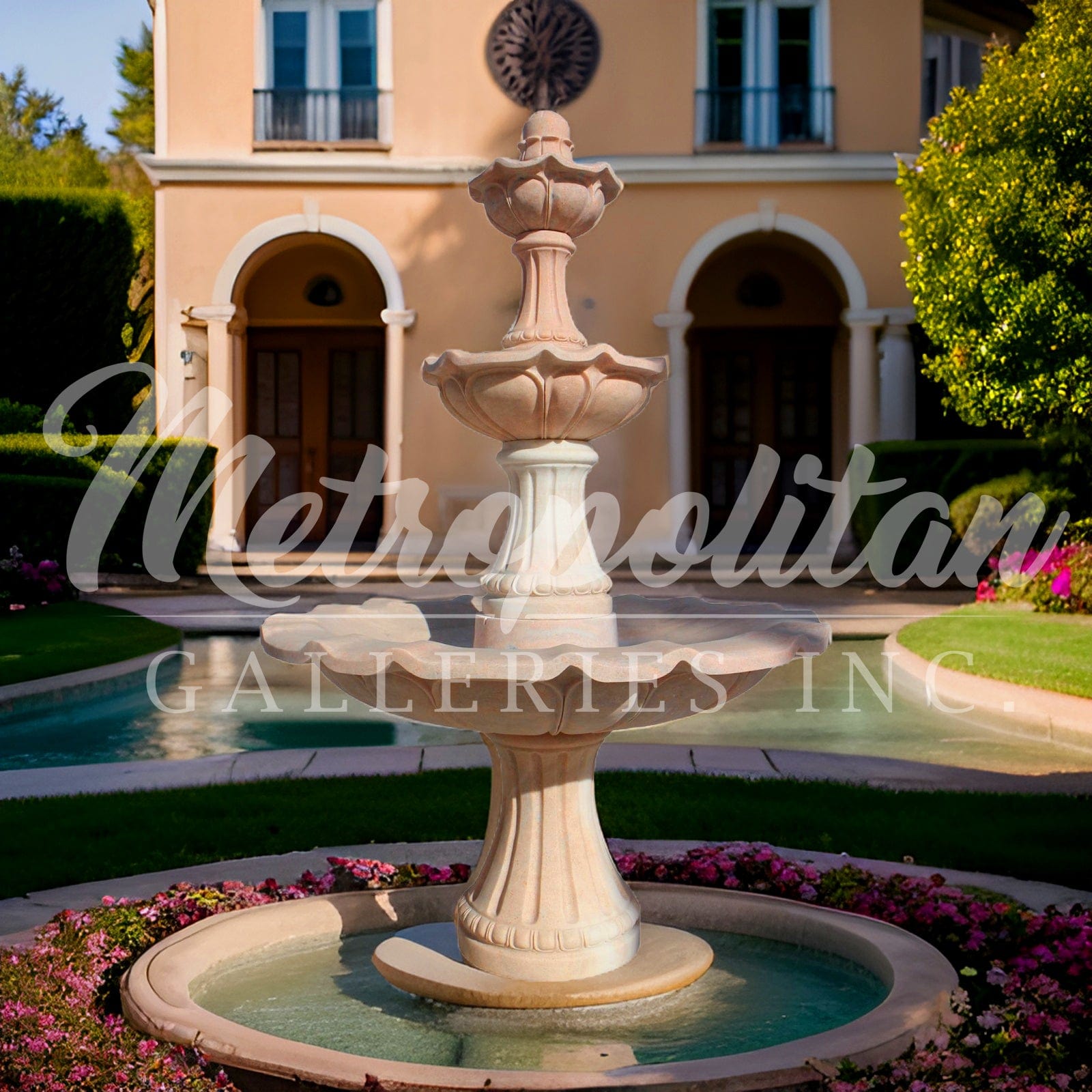 Metropolitan Galleries Rose Marble Three Tier Casa de Sol Fountain JBF1300