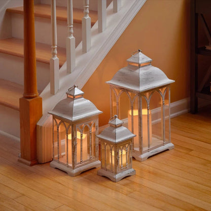 Smart Solar Tabletop Light Lombard Metal Lanterns (Set of 3)- White DM930WHT