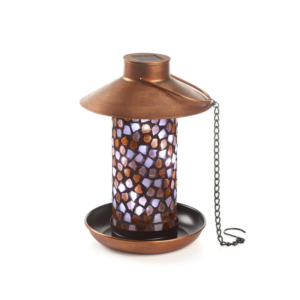 Smart Solar Floor Heater Adelie Mosaic Glass Bird Feeder with Solar Light - Copper 38260108 / 7.68" diameter x 13.80" height Smart Solar Adelie Mosaic Glass Bird Feeder with Solar Light - Copper 38260108
