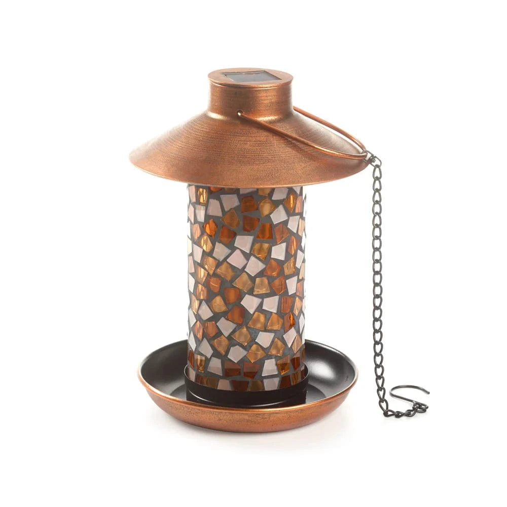 Smart Solar Floor Heater Adelie Mosaic Glass Bird Feeder with Solar Light - Copper 38260108 / 7.68" diameter x 13.80" height Smart Solar Adelie Mosaic Glass Bird Feeder with Solar Light - Copper 38260108