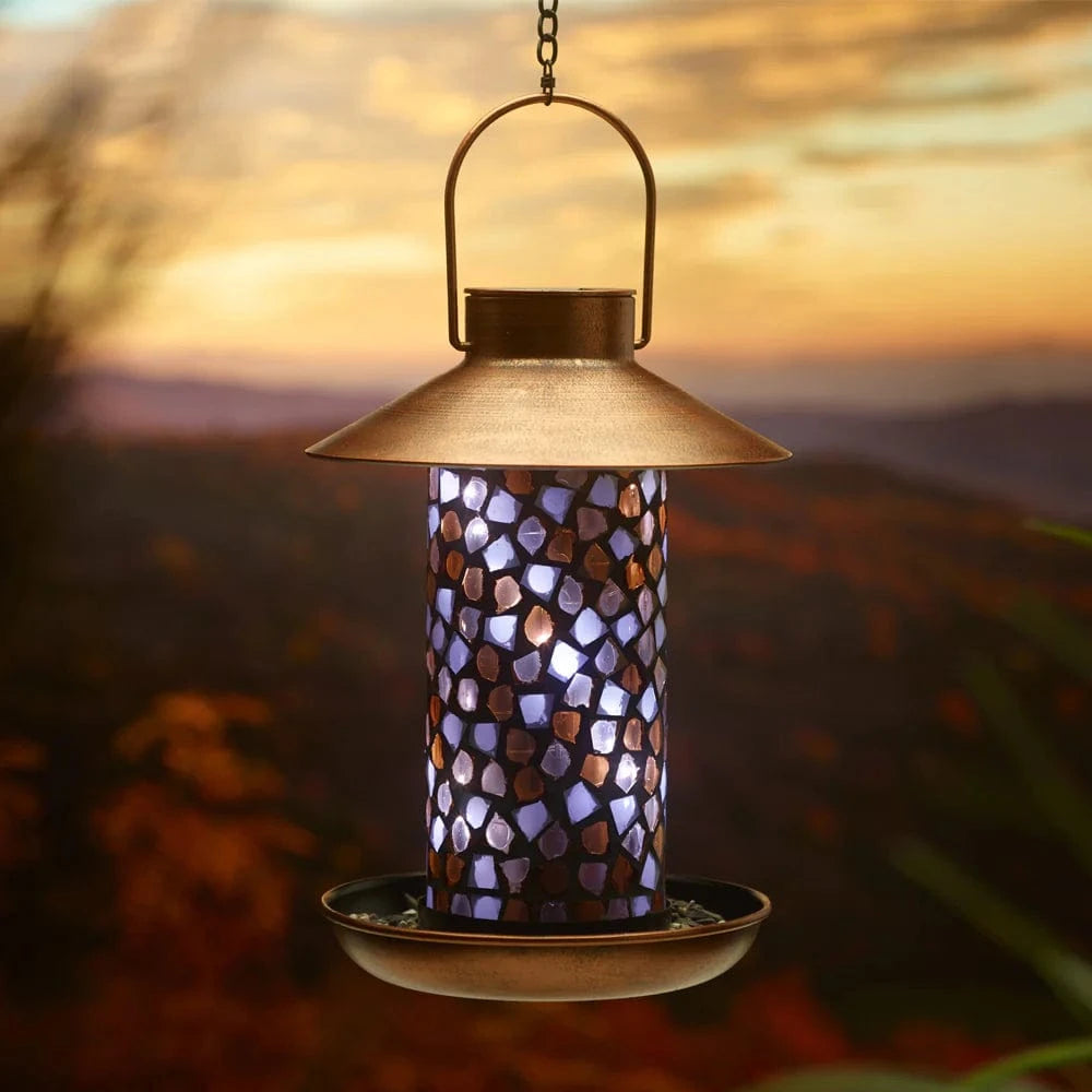 Smart Solar Floor Heater Adelie Mosaic Glass Bird Feeder with Solar Light - Copper 38260108 / 7.68" diameter x 13.80" height Smart Solar Adelie Mosaic Glass Bird Feeder with Solar Light - Copper 38260108