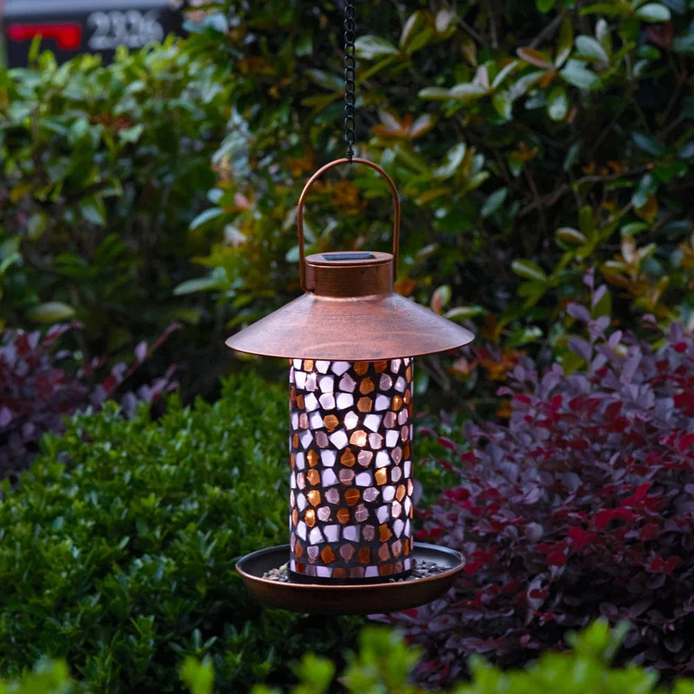 Smart Solar Floor Heater Adelie Mosaic Glass Bird Feeder with Solar Light - Copper 38260108 / 7.68" diameter x 13.80" height Smart Solar Adelie Mosaic Glass Bird Feeder with Solar Light - Copper 38260108