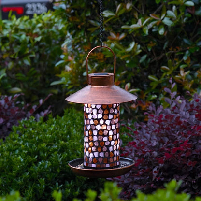 Smart Solar Floor Heater Adelie Mosaic Glass Bird Feeder with Solar Light - Copper 38260108 / 7.68" diameter x 13.80" height Smart Solar Adelie Mosaic Glass Bird Feeder with Solar Light - Copper 38260108