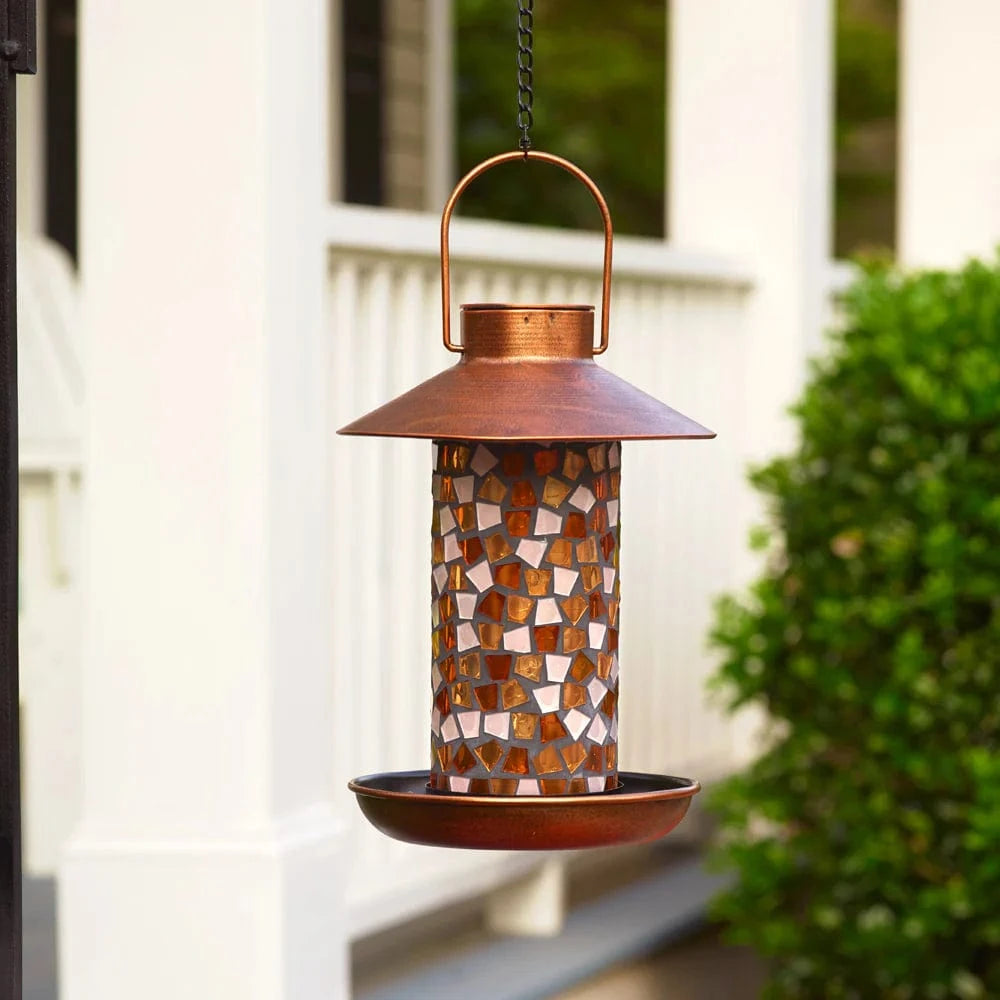 Smart Solar Floor Heater Adelie Mosaic Glass Bird Feeder with Solar Light - Copper 38260108 / 7.68" diameter x 13.80" height Smart Solar Adelie Mosaic Glass Bird Feeder with Solar Light - Copper 38260108