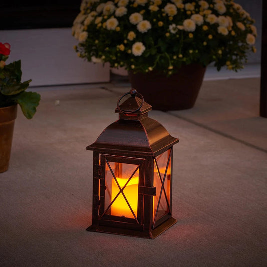 Smart Solar Lantern Light Aversa LED Candle Lantern - Antique Bronze (10"H) 84035-LC / 5"L x 5"W x 9.75"H Smart Solar Aversa LED Candle Lantern - Antique Bronze (10"H) 84035-LC