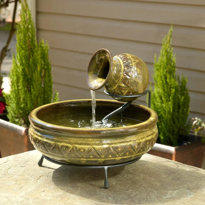 Smart Solar Outdoor Fountains Cairo Ceramic Jug Solar Fountain - Walnut Finish 23481M01 / 15.35" x 13.78" x 12.21 Smart Solar Cairo Ceramic Jug Solar Fountain - Walnut Finish 23481M01