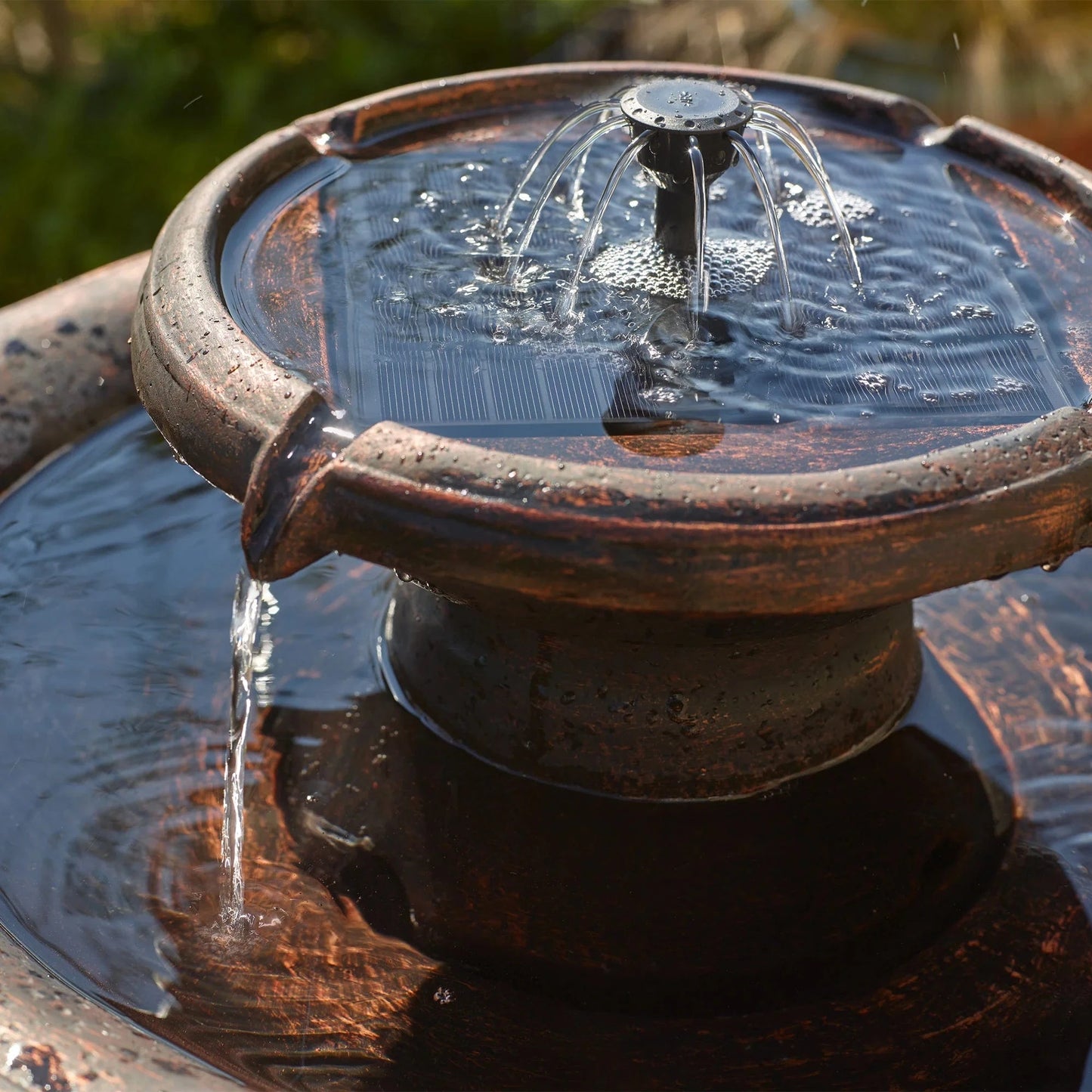 Smart Solar Outdoor Fountains Chatsworth 2-Tier IntelliSOLAR Fountain with Remote - Oiled Bronze 24260024 / 21" Diameter (10" W base) x 30" H Smart Solar Chatsworth 2-Tier IntelliSOLAR Fountain with Remote - Oiled Bronze 24260024