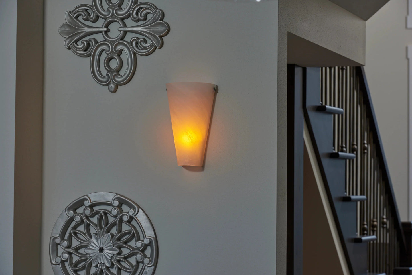Smart Solar Wall Light Frosted Marble Glass Conical Sconce IEL-4400 / 7"W x 4"D x 10"H Smart Solar Frosted Marble Glass Conical Sconce IEL-4400