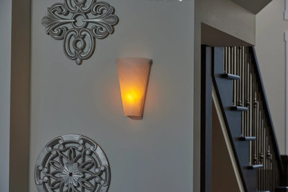 Smart Solar Wall Light Frosted Marble Glass Conical Sconce IEL-4400 / 7"W x 4"D x 10"H Smart Solar Frosted Marble Glass Conical Sconce IEL-4400